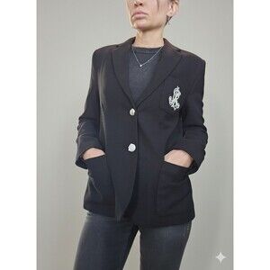 Lauren Ralph Lauren Black Tailored Blazer Crest Logo Embroidery NWT size M